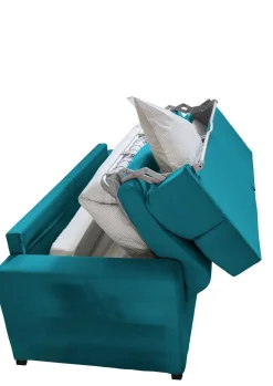 Divano Letto 2 Posti Azzurro Sfoderabile Contenitore 180x95 cm, di Apertura a Ribalta Made in Italy - None