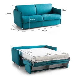 Divano Letto 2 Posti Azzurro Sfoderabile Contenitore 180x95 cm, di Apertura a Ribalta Made in Italy - Trovo