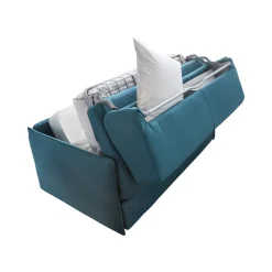 Divano Letto 2 Posti Azzurro Sfoderabile Contenitore 180x95 cm, di Apertura a Ribalta Made in Italy - Trovo