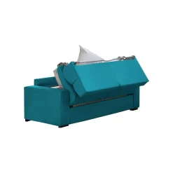 Divano Letto 2 Posti Azzurro Sfoderabile Contenitore 200x95 cm, di Apertura a Ribalta Made in Italy - Ecate