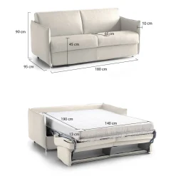 Divano Letto 2 Posti Beige Sfoderabile Contenitore 185x95 cm, di Apertura a Ribalta Made in Italy - Rigolato
