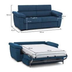 Divano Letto 2 Posti blu Sfoderabile Contenitore 185x95 cm, di Apertura a Ribalta Made in Italy - Seui