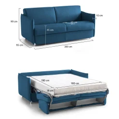 Divano Letto 3 Posti blu Sfoderabile Contenitore 200x95 cm, Lavabile Made in Italy - Cecina