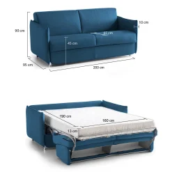 Divano Letto 3 Posti blu Sfoderabile Contenitore 220x95 cm, Lavabile Made in Italy - Marcon