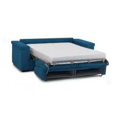 Divano Letto 3 Posti blu Sfoderabile Contenitore 225x95 cm, Lavabile Made in Italy - Pacecos