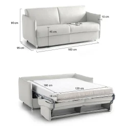 Divano Letto 2 Posti Grigio Chiaro Sfoderabile Contenitore 160x95 cm, di Apertura a Ribalta Made in Italy - Verceia