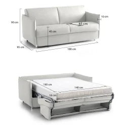 Divano Letto 2 Posti Grigio Chiaro Sfoderabile Contenitore 180x95 cm, di Apertura a Ribalta Made in Italy - Trovo