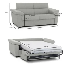 Divano Letto 2 Posti Grigio Chiaro Sfoderabile Contenitore 185x95 cm, di Apertura a Ribalta Made in Italy - Tenna