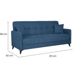Divano Letto 3 Posti Grigio Chiaro Contenitore di Apertura Click-clack 225x83 cm, Lavabile - Ribera