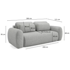 Divano Letto 3 Posti Grigio Chiaro Sfoderabile Contenitore 200x95 cm, Lavabile Made in Italy - Cecina