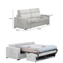 Divano Letto 3 Posti Grigio Chiaro Sfoderabile Contenitore 225x95 cm, Lavabile Made in Italy - Benedetto