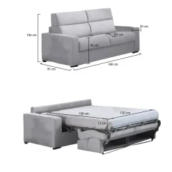 Divano Letto 2 Posti Grigio Sfoderabile Contenitore 180x95 cm, di Apertura a Ribalta Made in Italy - None