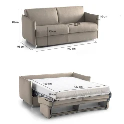 Divano Letto 2 Posti Grigio Tortora Sfoderabile Contenitore 160x95 cm, di Apertura a Ribalta Made in Italy - Verceia