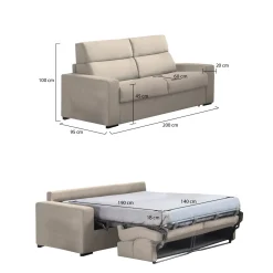 Divano Letto 2 Posti Grigio Tortora Sfoderabile Contenitore 200x95 cm, di Apertura a Ribalta Made in Italy - Ecate