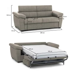 Divano Letto 2 Posti Grigio Tortora Sfoderabile Contenitore 205x95 cm, di Apertura a Ribalta Made in Italy - Contrada