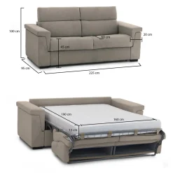 Divano Letto 3 Posti Grigio Tortora Sfoderabile Contenitore 225x95 cm, Lavabile Made in Italy - Pacecos