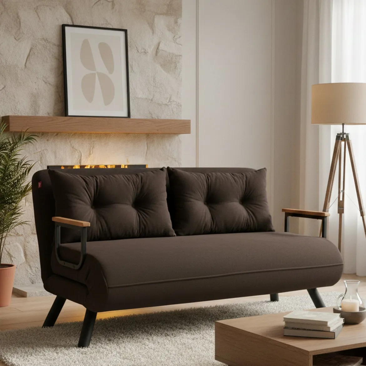 Divano letto 2 posti marrone 140x65cm - Hone