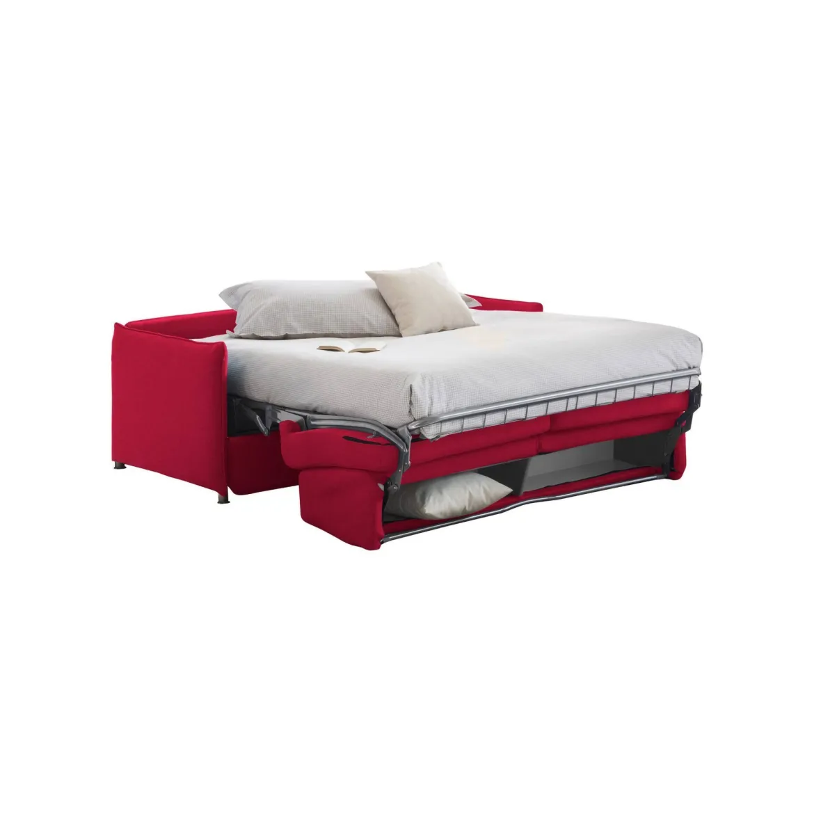 Divano Letto 2 Posti Rosso Sfoderabile Contenitore 160x95 cm, di Apertura a Ribalta Made in Italy - Follina