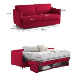 Divano Letto 2 Posti Rosso Sfoderabile Contenitore 180x95 cm, di Apertura a Ribalta Made in Italy - Trovo