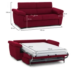 Divano Letto 2 Posti Rosso Sfoderabile Contenitore 185x95 cm, di Apertura a Ribalta Made in Italy - Seui