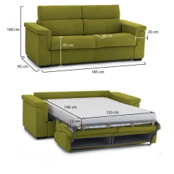 Divano Letto 2 Posti Verde Sfoderabile Contenitore 200x95 cm, di Apertura a Ribalta Made in Italy - Ecate