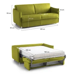 Divano Letto 3 Posti Verde Sfoderabile Contenitore 220x95 cm, Lavabile Made in Italy - Marcon