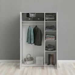 Guardaroba 3 Ante Bianco Appendiabiti 5 Ripiani 135x52 cm, 3 Ante - Gerrei