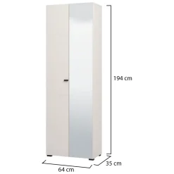 Guardaroba 2 Ante Bianco Bianco Appendiabiti 3 Ripiani 64x194h cm, 4 Vani - Azzano