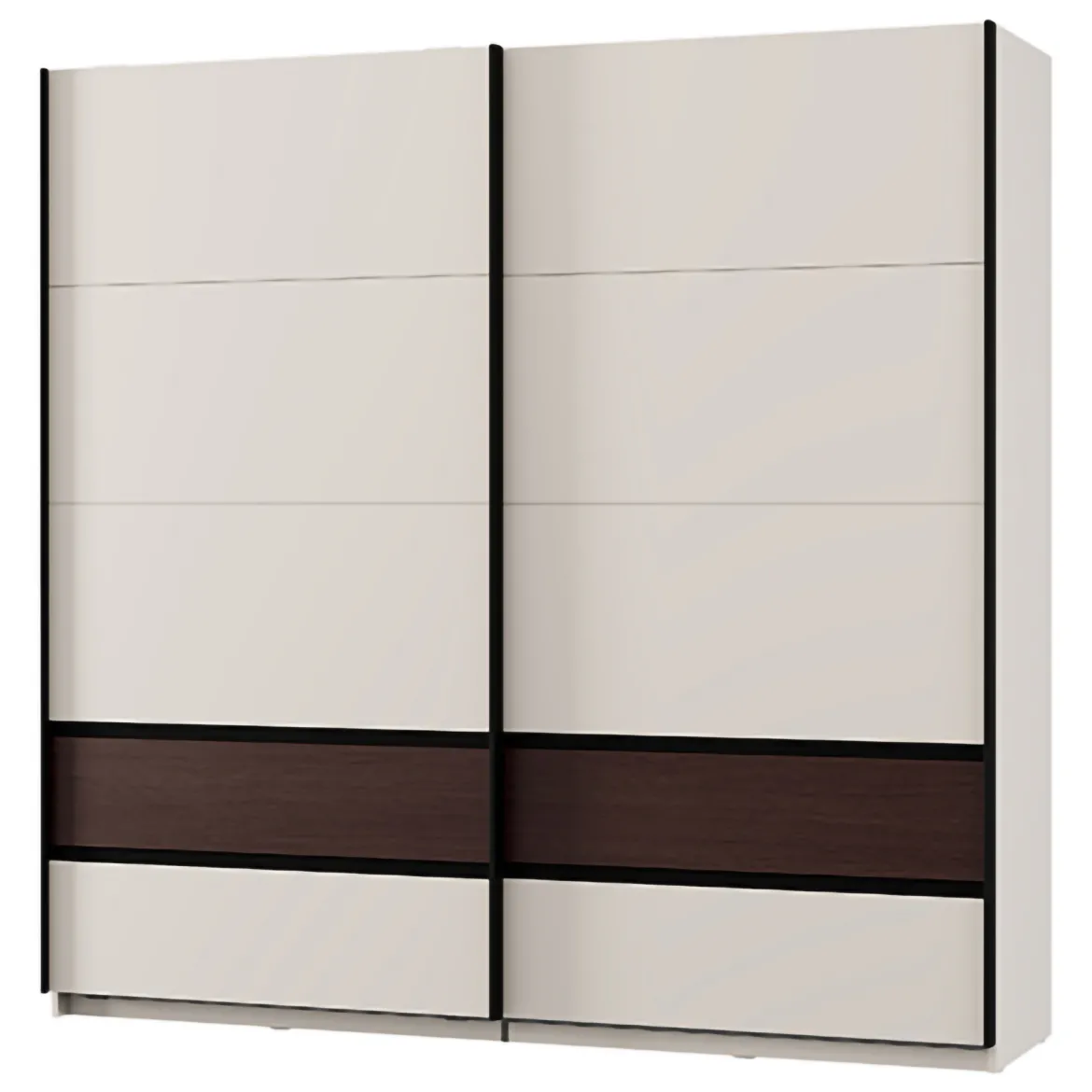 Guardaroba 2 Ante Bianco Crema Marrone Noce 2 Ripiani Appendiabiti 220x217h cm, Apertura Scorrevole - Vangvi