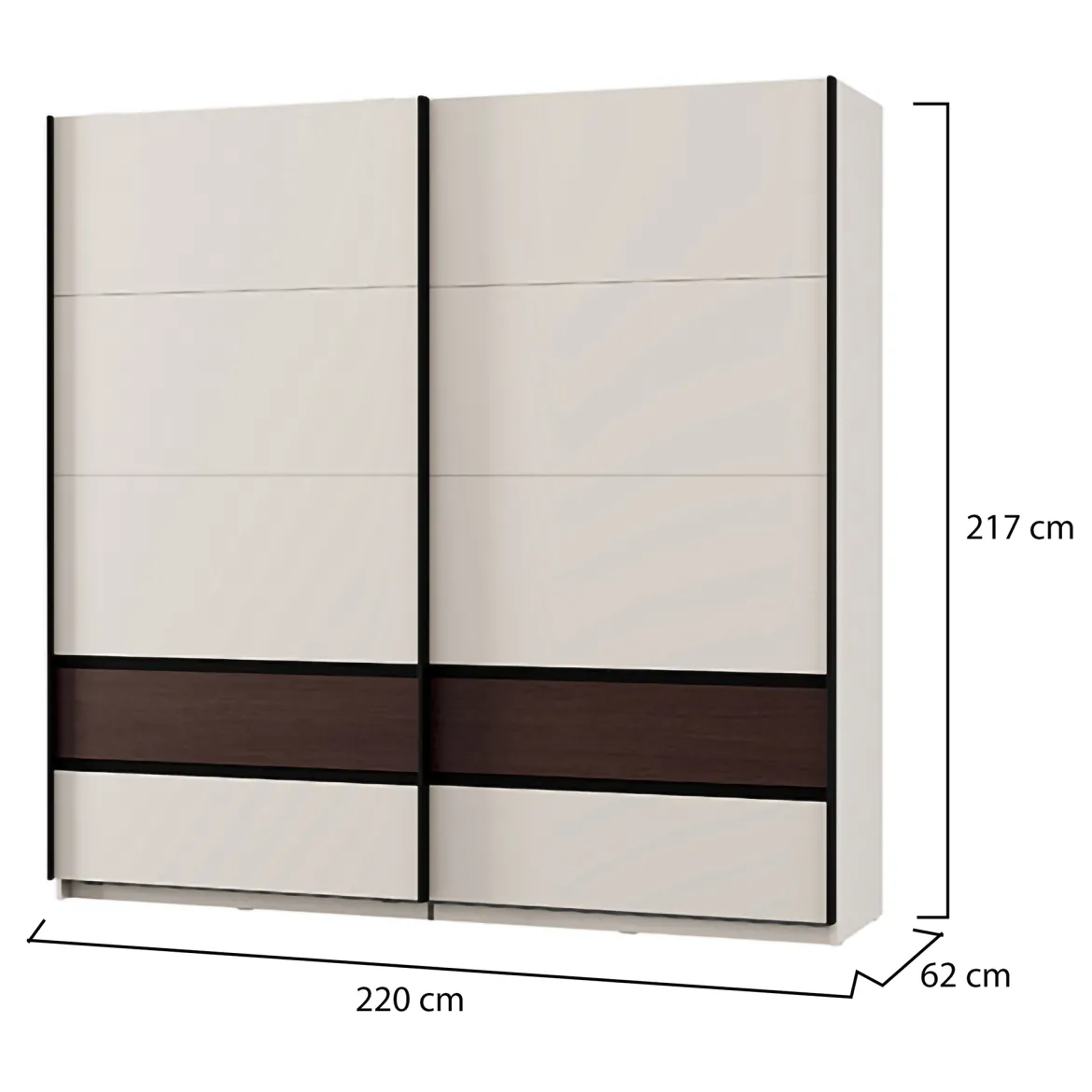Guardaroba 2 Ante Bianco Crema Marrone Noce 2 Ripiani Appendiabiti 220x217h cm, Apertura Scorrevole - Vangvi