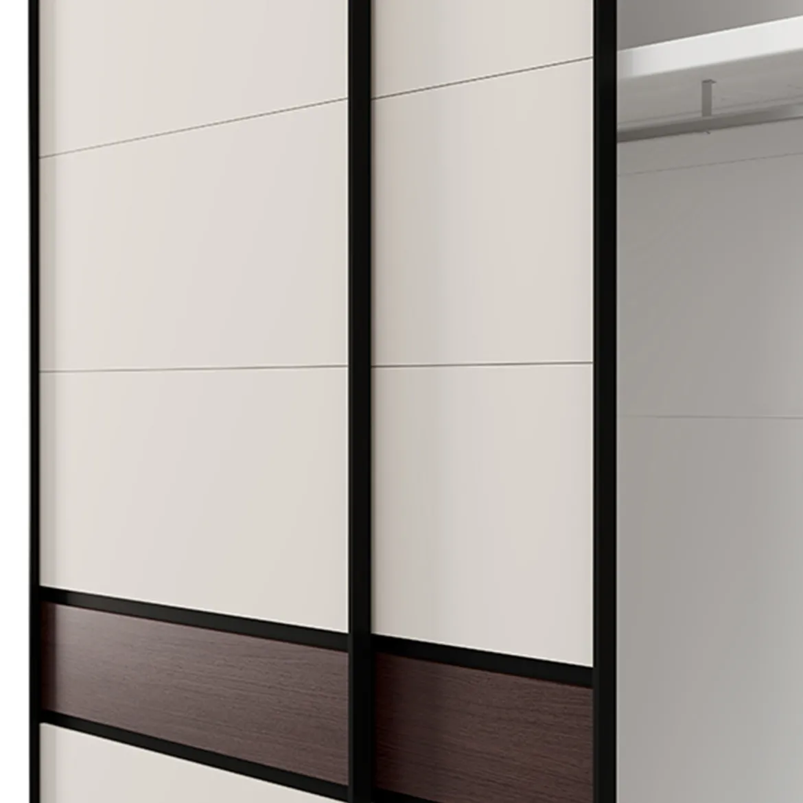 Guardaroba 2 Ante Bianco Crema Marrone Noce 2 Ripiani Appendiabiti 220x217h cm, Apertura Scorrevole - Vangvi