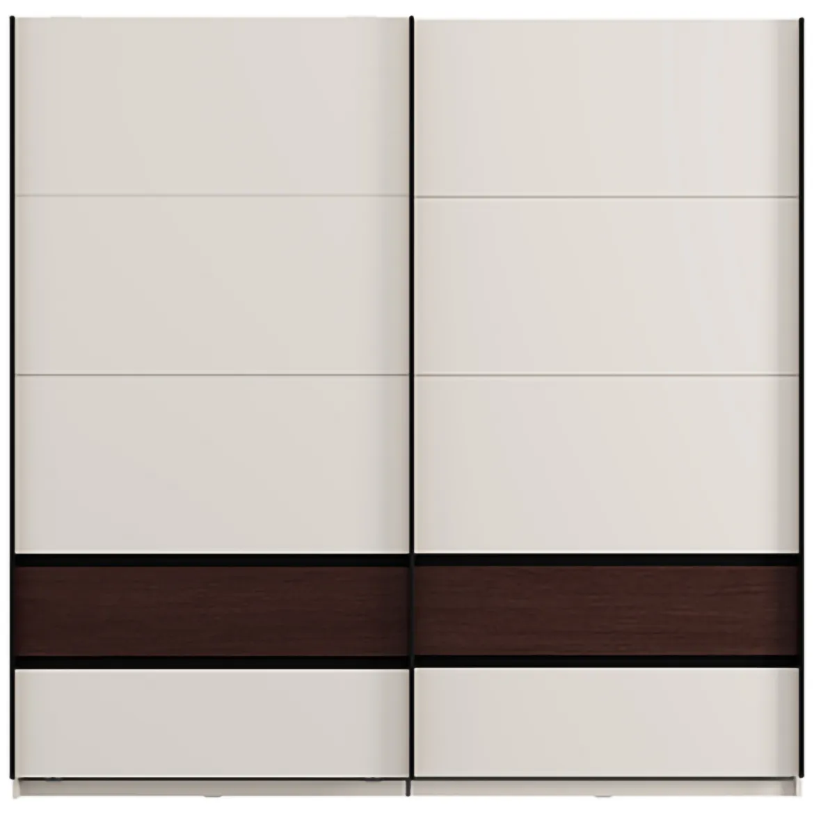 Guardaroba 2 Ante Bianco Crema Marrone Noce 2 Ripiani Appendiabiti 220x217h cm, Apertura Scorrevole - Vangvi