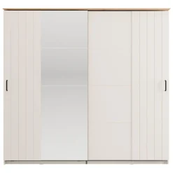Guardaroba 2 Ante Bianco Crema Marrone Rovere 2 Ripiani Appendiabiti 220x205h cm, Apertura Scorrevole - Aurovi