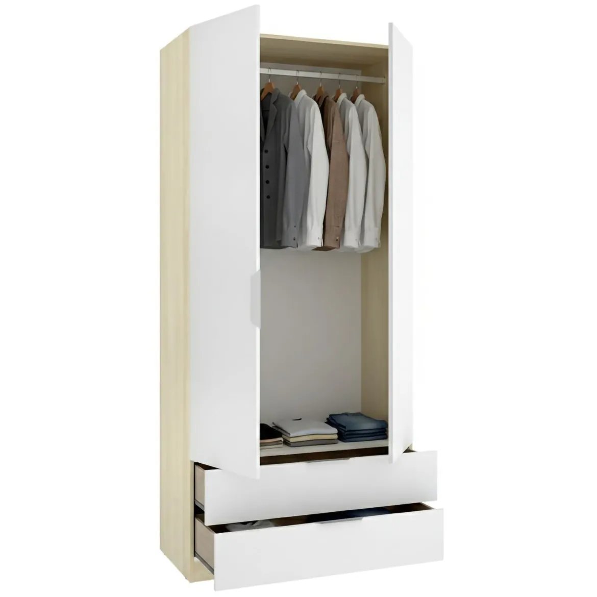 Guardaroba 2 Ante Bianco Marrone Rovere Appendiabiti Cassetti 51x204h cm, un Ripiano - Tulot