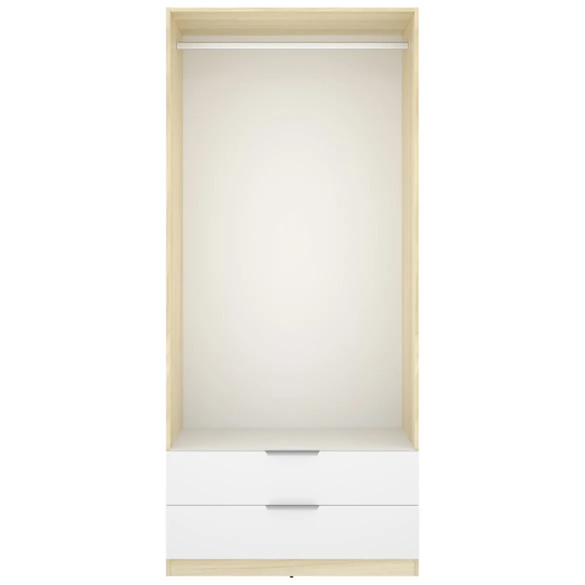 Guardaroba 2 Ante Bianco Marrone Rovere Appendiabiti Cassetti 51x204h cm, un Ripiano - Tulot