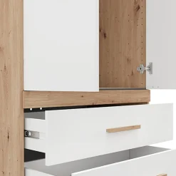Guardaroba 2 Ante Bianco Opaco Marrone Rovere Nodi Appendiabiti 3 Cassetti 79x208h cm, un Ripiano - Venas