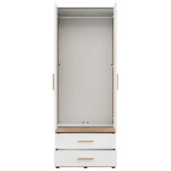 Guardaroba 2 Ante Bianco Opaco Marrone Rovere Nodi Appendiabiti 3 Cassetti 79x208h cm, un Ripiano - Venas