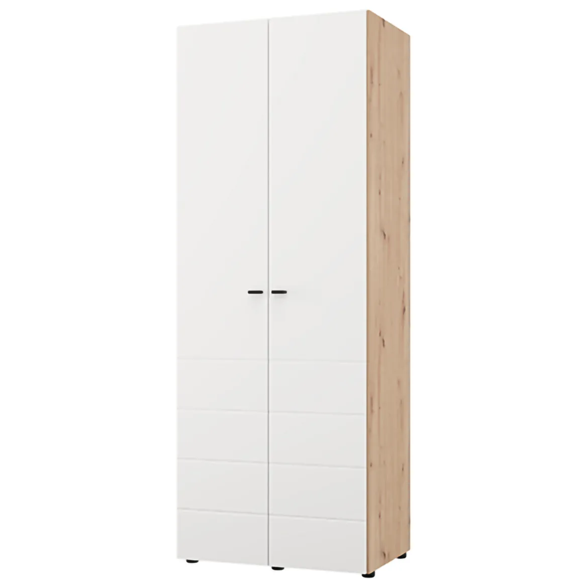 Guardaroba 2 Ante Bianco Opaco Marrone Rovere Nodi Appendiabiti un Ripiano 79x208h cm, 2 Ante - Pomar