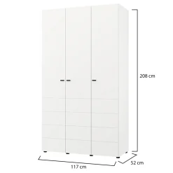 Guardaroba 3 Ante Bianco Opaco Nero Appendiabiti un Cassetto 117x52 cm, 4 Ripiani - Serram