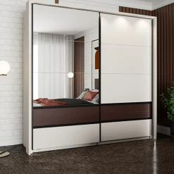 Guardaroba 2 Ante Marrone Noce un Ripiano 2 Cassetti 80x201h cm, Appendiabiti - Paolina