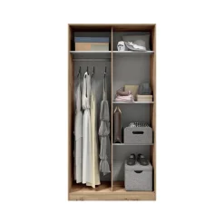 Guardaroba 2 Ante Marrone Rovere Nodi Grigio Appendiabiti 5 Ripiani 97x194h cm, 2 Ante - Kabatoli