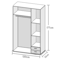 Guardaroba 3 Ante Marrone Rovere 3 Ripiani 3 Cassetti 90x47 cm, Appendiabiti - Valdengo