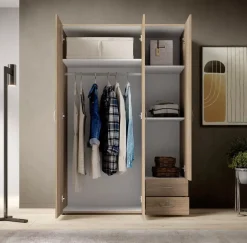Guardaroba 3 Ante Marrone Rovere 3 Ripiani 3 Cassetti 90x47 cm, Appendiabiti - Valdengo