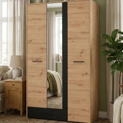 Guardaroba 3 Ante Marrone Rovere Nodi Nero Appendiabiti un Cassetto 119x53 cm, 5 Ripiani - Lavagnoo