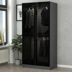 Guardaroba 2 Ante Nero Antracite Appendiabiti un Ripiano 90x210h cm, 2 Ante - Moconesi