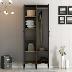 Guardaroba classico noce e antracite 80x200h cm - Acate