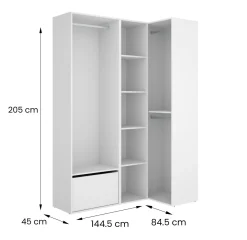 Guardaroba con appendiabiti bianco e rovere 180x200h cm - Ainu