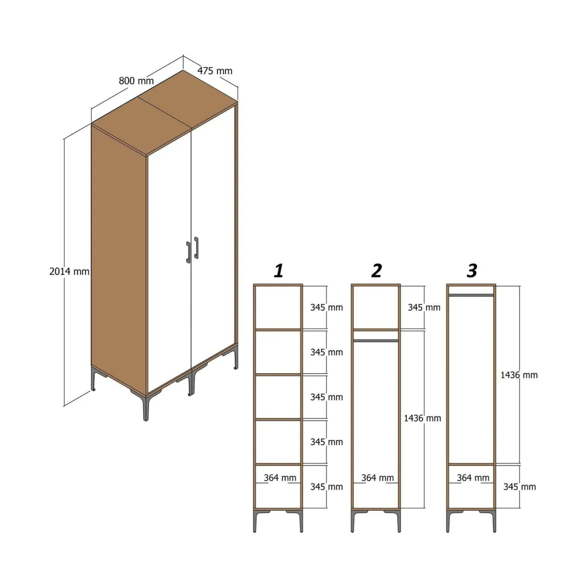 Guardaroba con appendiabiti noce e bianco 80x200h cm - Bagnone