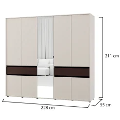Guardaroba Grande Bianco Crema Marrone Noce un Cassetto 5 Ripiani 183x211h cm, Appendiabiti - Pai