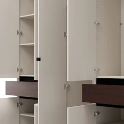 Guardaroba Grande Bianco Crema Marrone Noce un Cassetto 5 Ripiani 183x211h cm, Appendiabiti - Pai